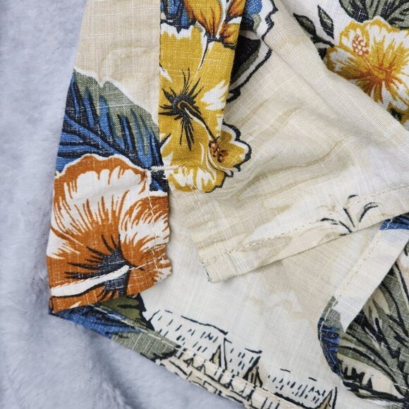 RedHead Hawaiian Shirt Mens L Tropical Floral Tan Blue Palm Trees Short Sleeve - Picture 6 of 9